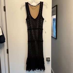 FORM FITTING KNIT DRESS WITH TASSELS